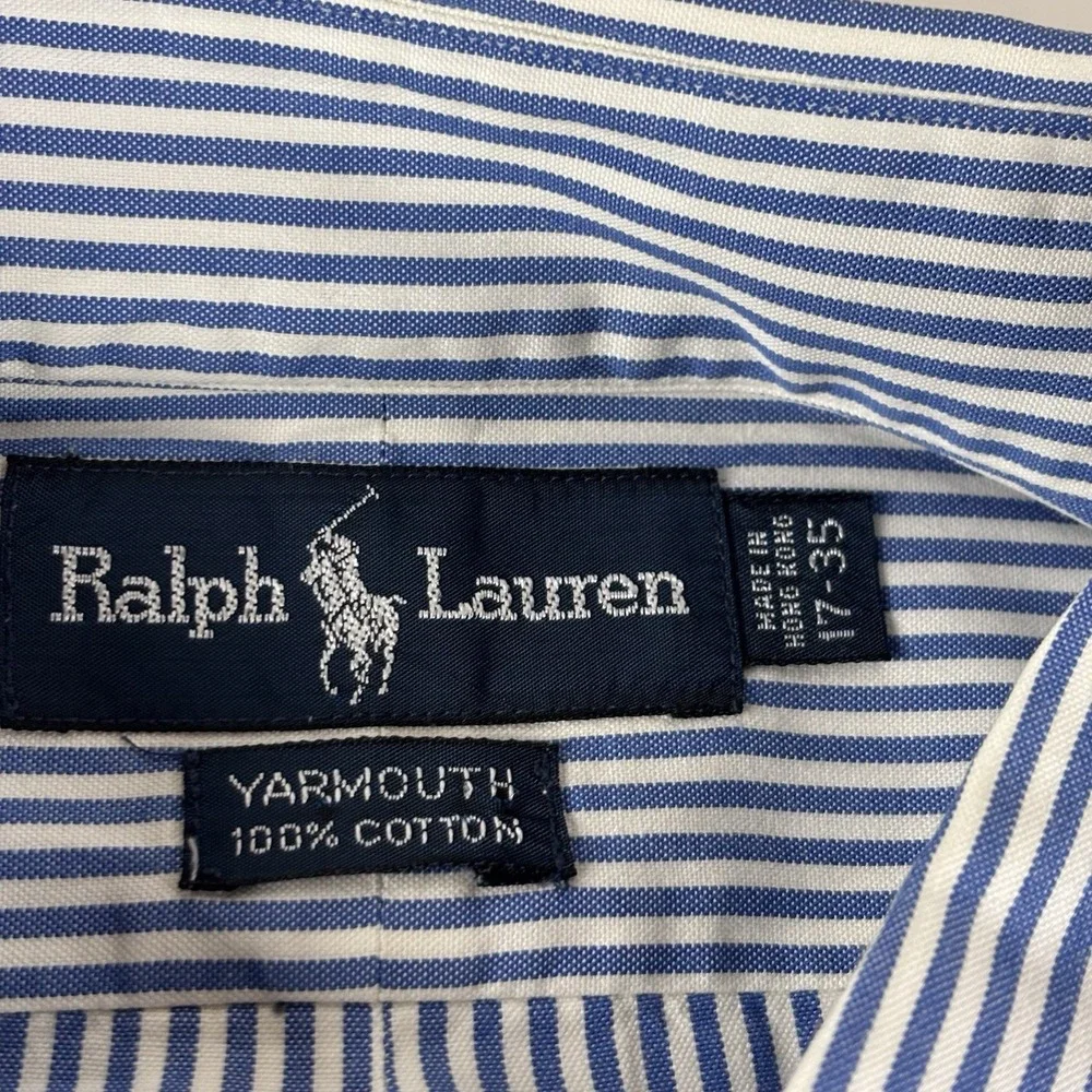 Ralph Lauren Yarmouth Pinpoint Oxford Shirt Mens 17-35 Blue Flesh Pony Preppy